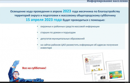 Освещение хода проведения в апреле 2023 года месячника по благоустройству территорий округа